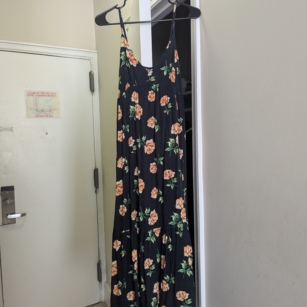 Old Navy Black Maxi Dress with Orange Floral Pattern
